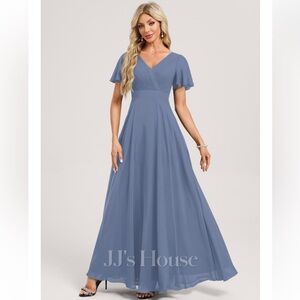 JJ's House Evyenia
Slate Blue A-line Pleated Chiffon Dress #417039